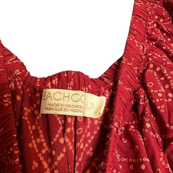 BEACHGOLD Anthropologie Red Patterned Off Shoulder Jumpsuit Women's Size Large P - Picture 5 of 8